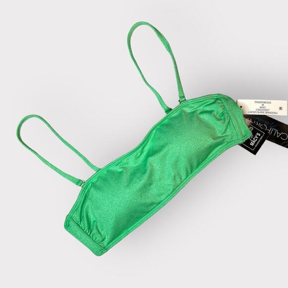 CA Waves NEW Strapless Bandeau Bikini Swim Top sz Small Medium Glitter Green NWT - Picture 2 of 8